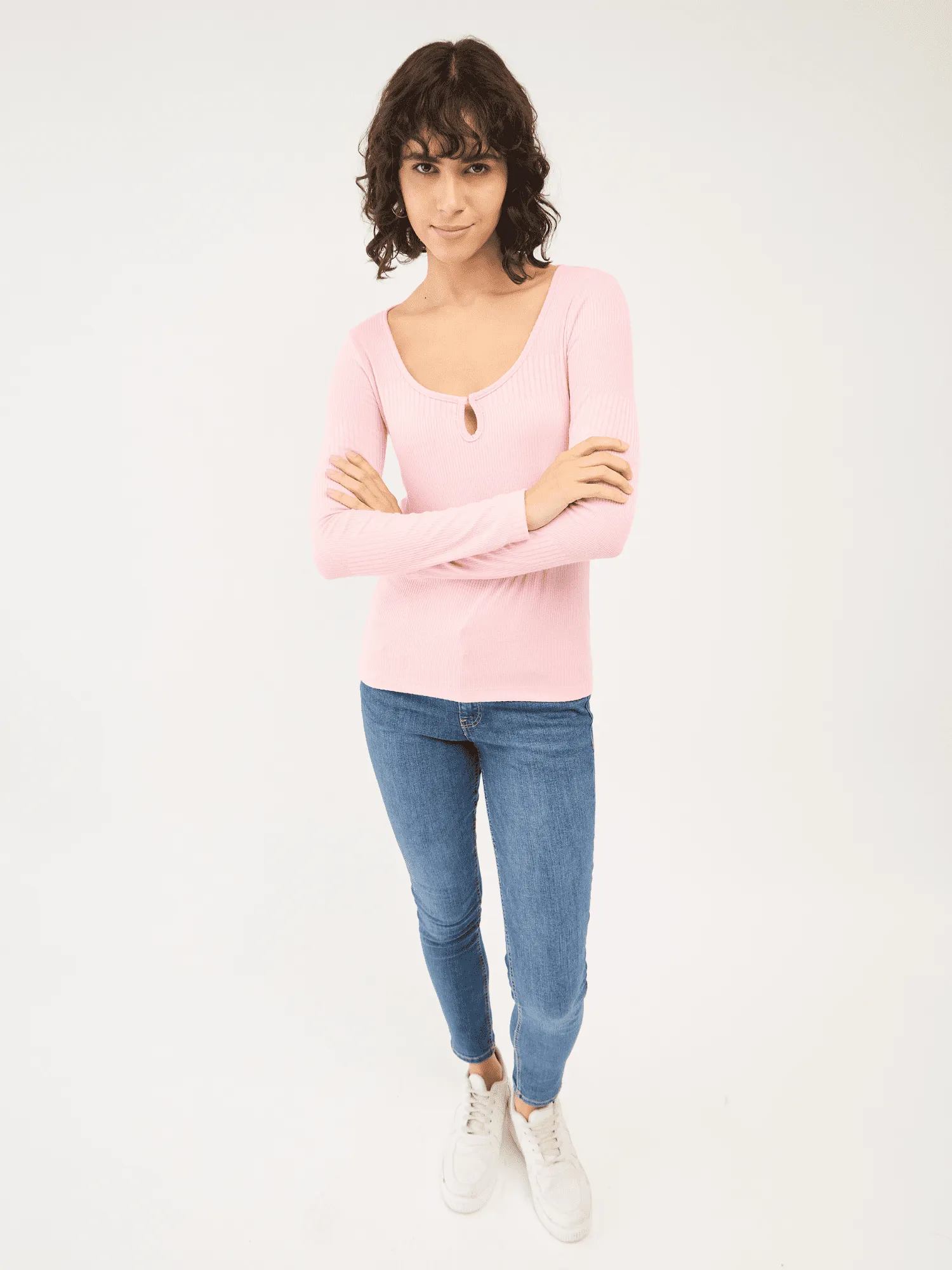 Everly-Rose Keyhole Detail Rib Knit Top - Pink sold by Salt Attire product image thumbnail 4