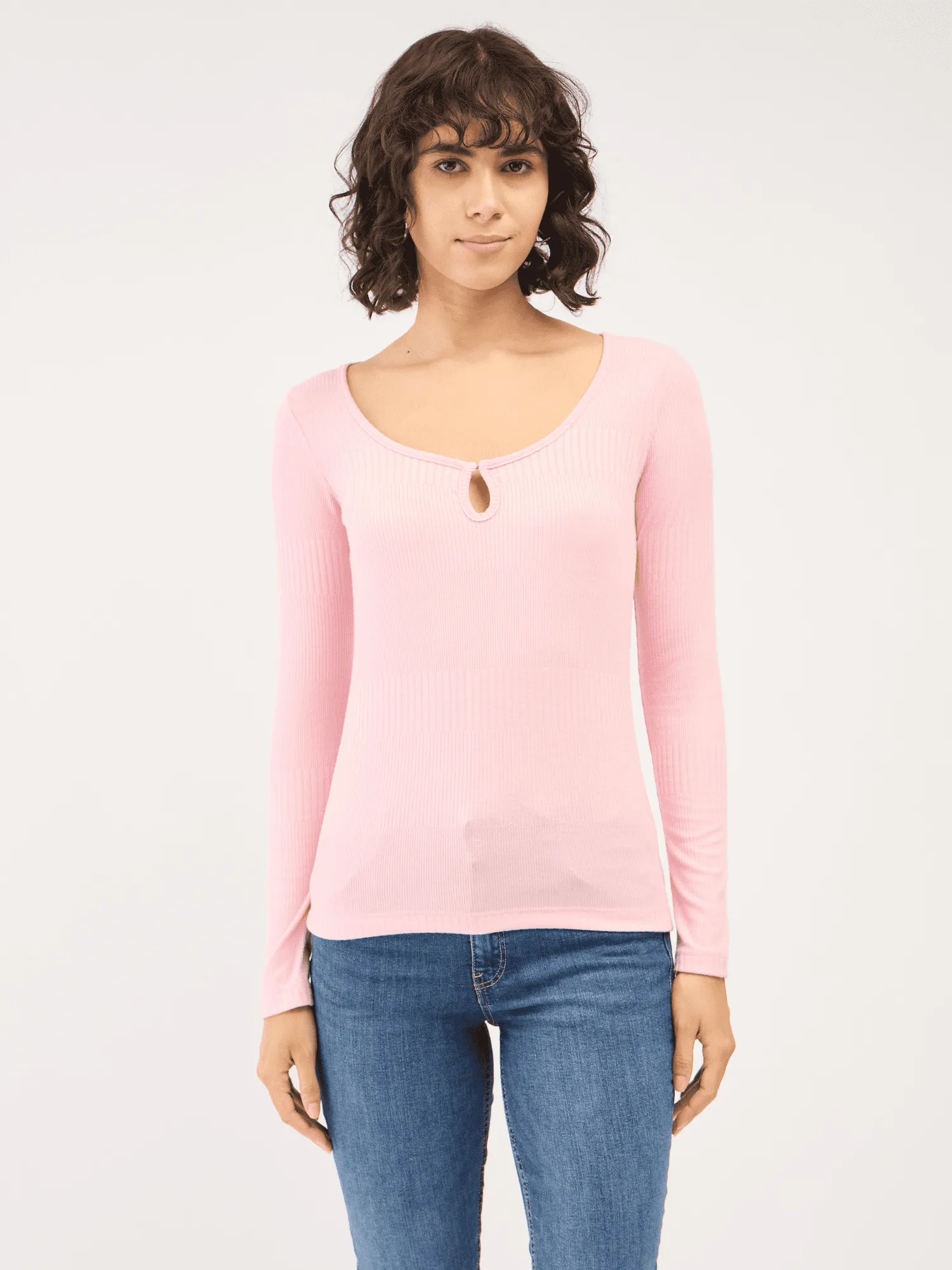 Everly-Rose Keyhole Detail Rib Knit Top - Pink sold by Salt Attire product image thumbnail 5