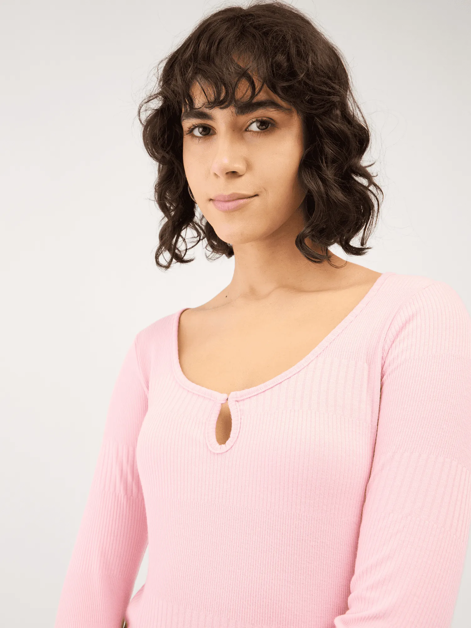 Everly-Rose Keyhole Detail Rib Knit Top - Pink sold by Salt Attire product image thumbnail 3