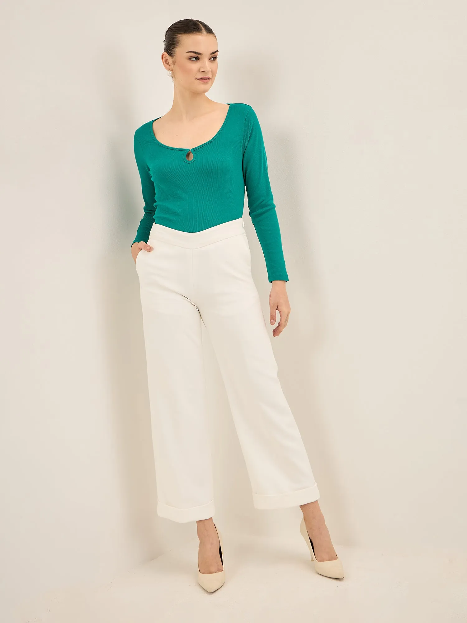 Everly-Green Keyhole Detail Rib Knit Top - Green sold by Salt Attire product image thumbnail 5