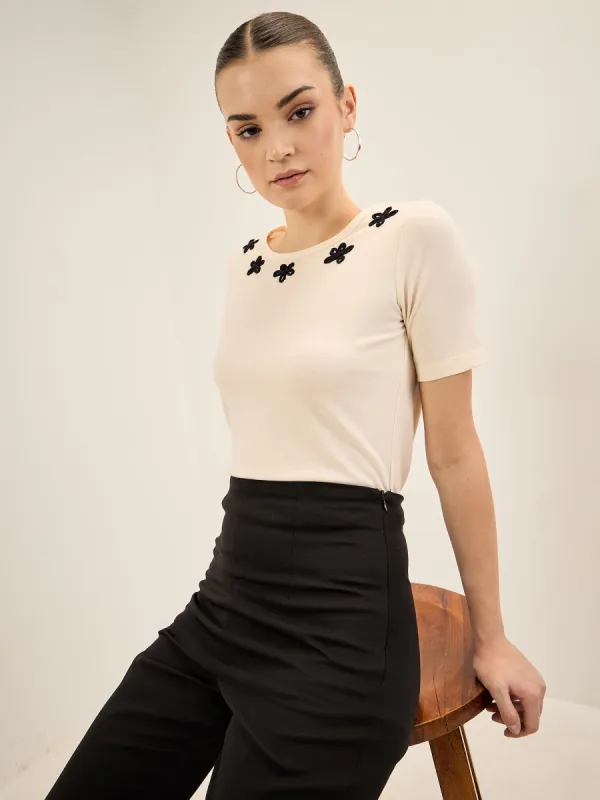 Doodle Tee-Off White Applique T-Shirt - Off White & Black sold by Salt Attire