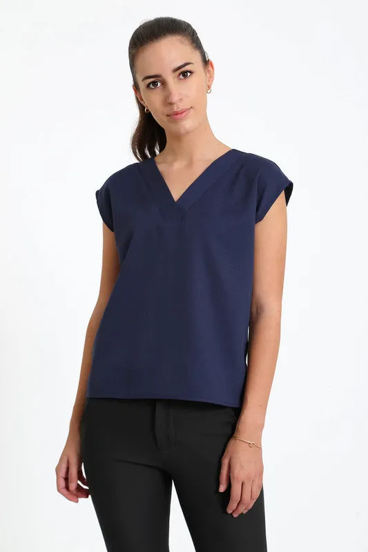 Passionate V - Neck Drop Shoulder Top - Navy sold by Salt Attire