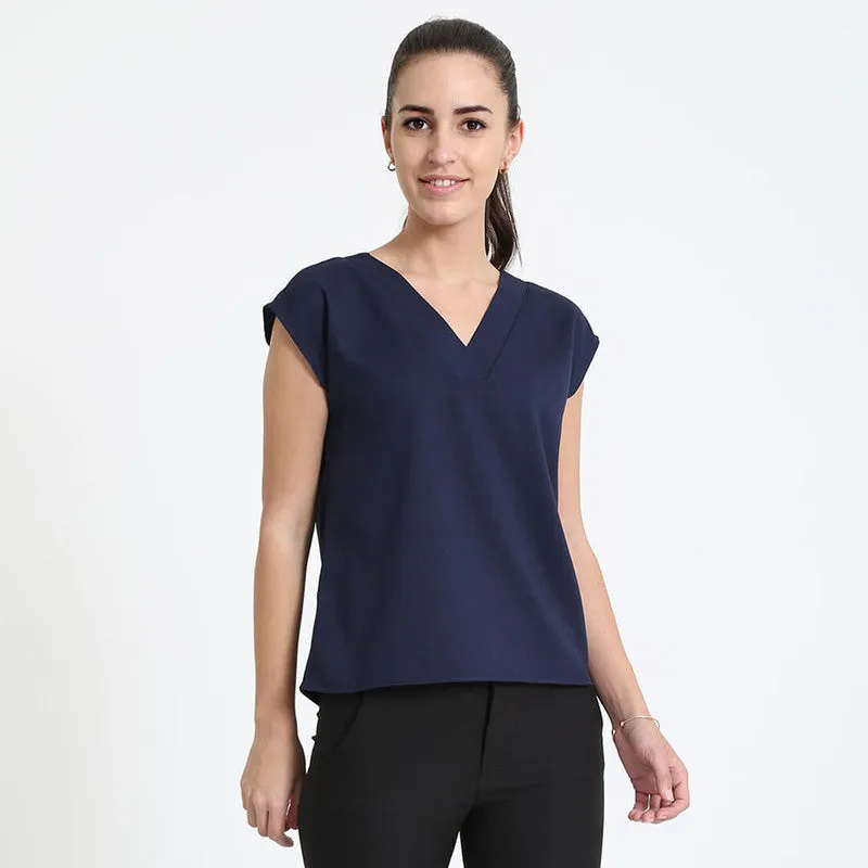 Passionate V - Neck Drop Shoulder Top - Navy sold by Salt Attire product image thumbnail 2