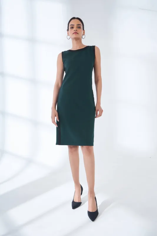 Urbane Colour Block Sheath Dress - Dark Green sold by Salt Attire