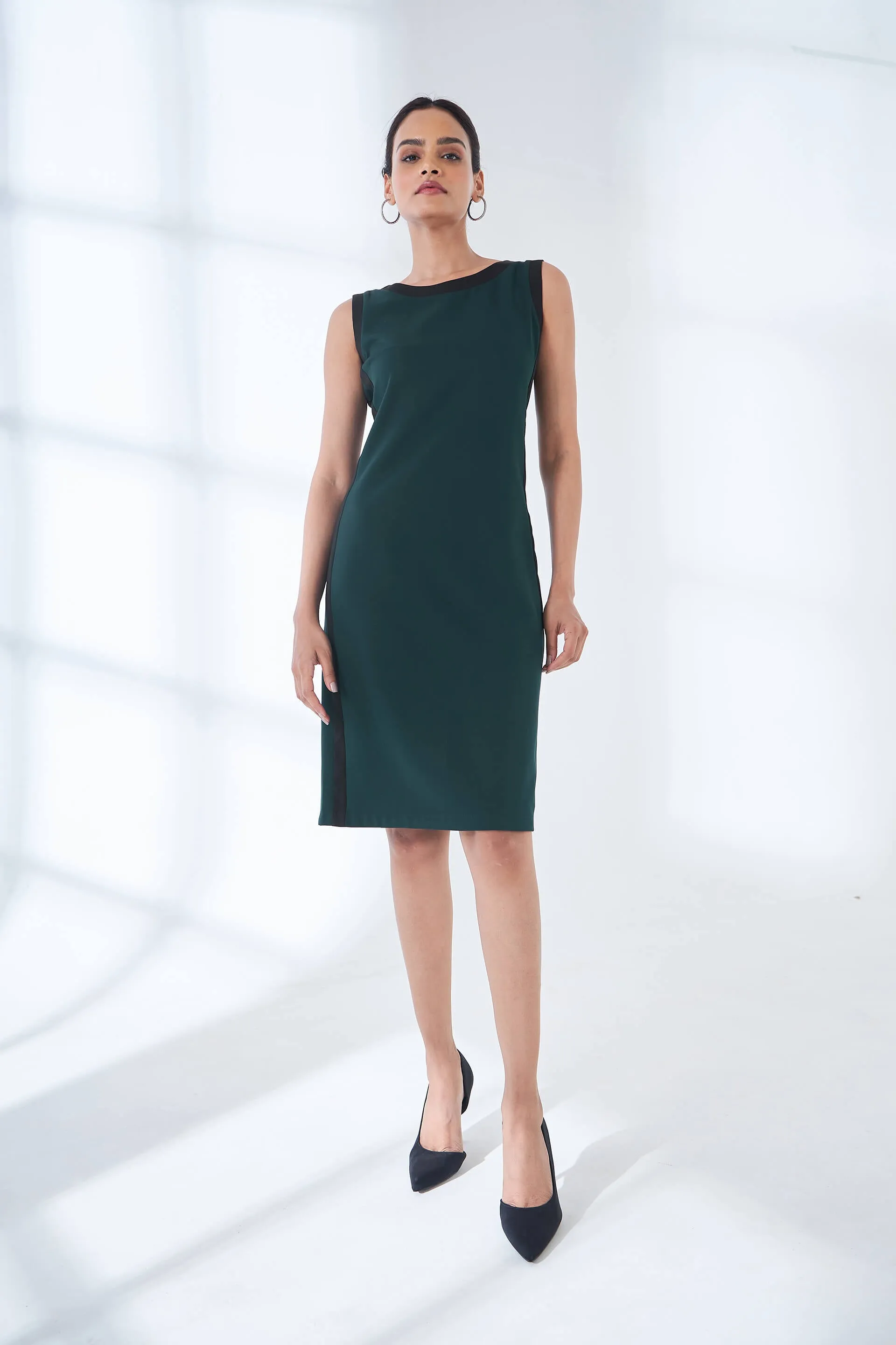 Urbane Colour Block Sheath Dress - Dark Green sold by Salt Attire