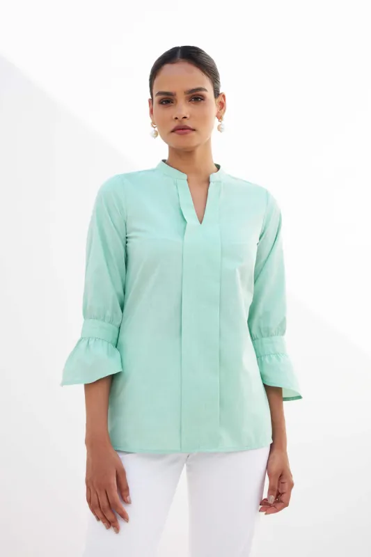 Trieste Box Pleat Top - Aqua sold by Salt Attire
