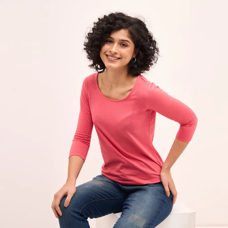 Tender Scoop Neck T-Shirt - Coral Pink sold by Salt Attire