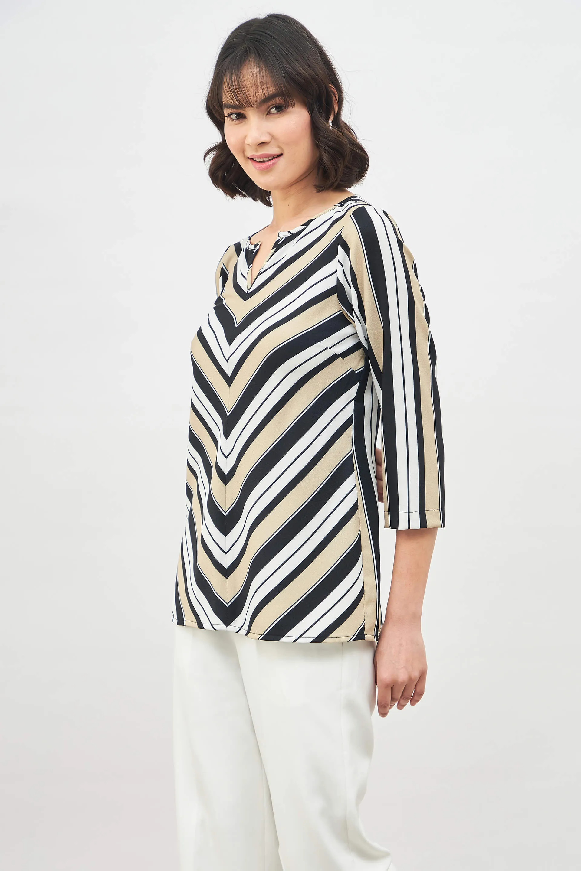 Savvy Top Striped Split Neckline Top - Multicolor sold by Salt Attire product image thumbnail 2