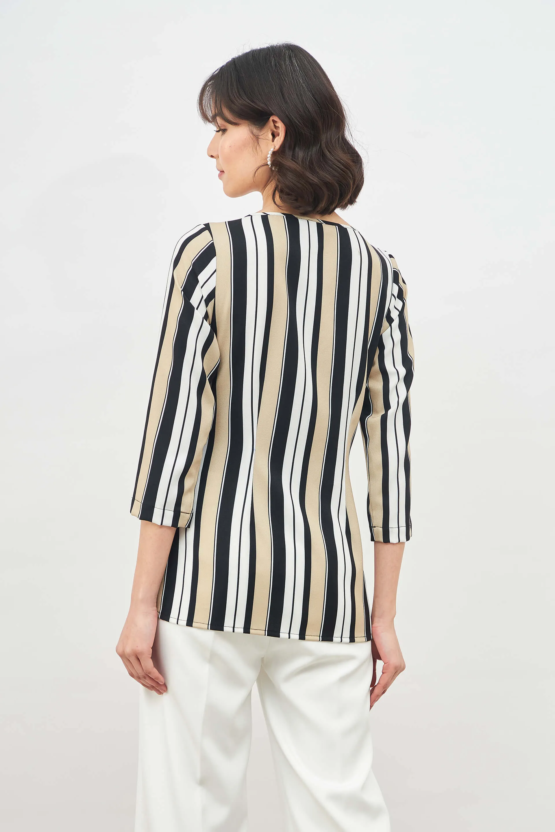 Savvy Top Striped Split Neckline Top - Multicolor sold by Salt Attire product image thumbnail 3