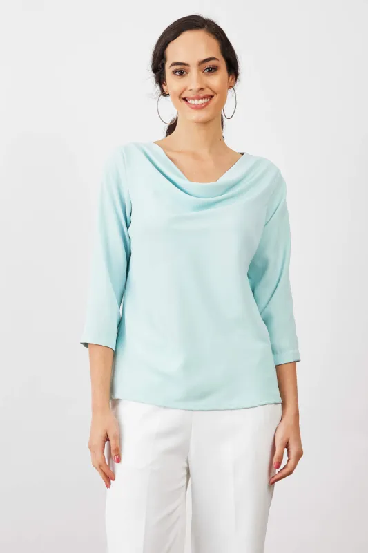 Mermaid Mule Cowl Neck Top - Ice Blue sold by Salt Attire