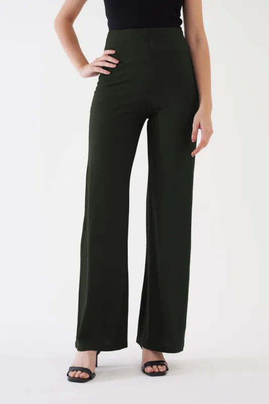 Lydia Rib Knit Trousers - Olive Green sold by Salt Attire