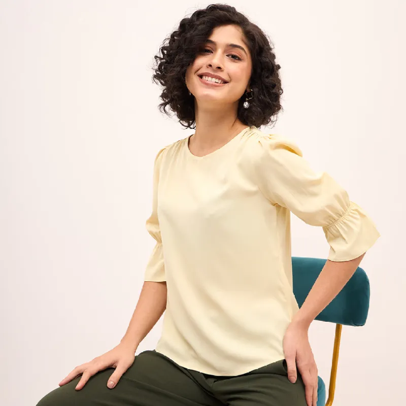 Lemon Sherbet Boat Neck Top - Light Yellow sold by Salt Attire