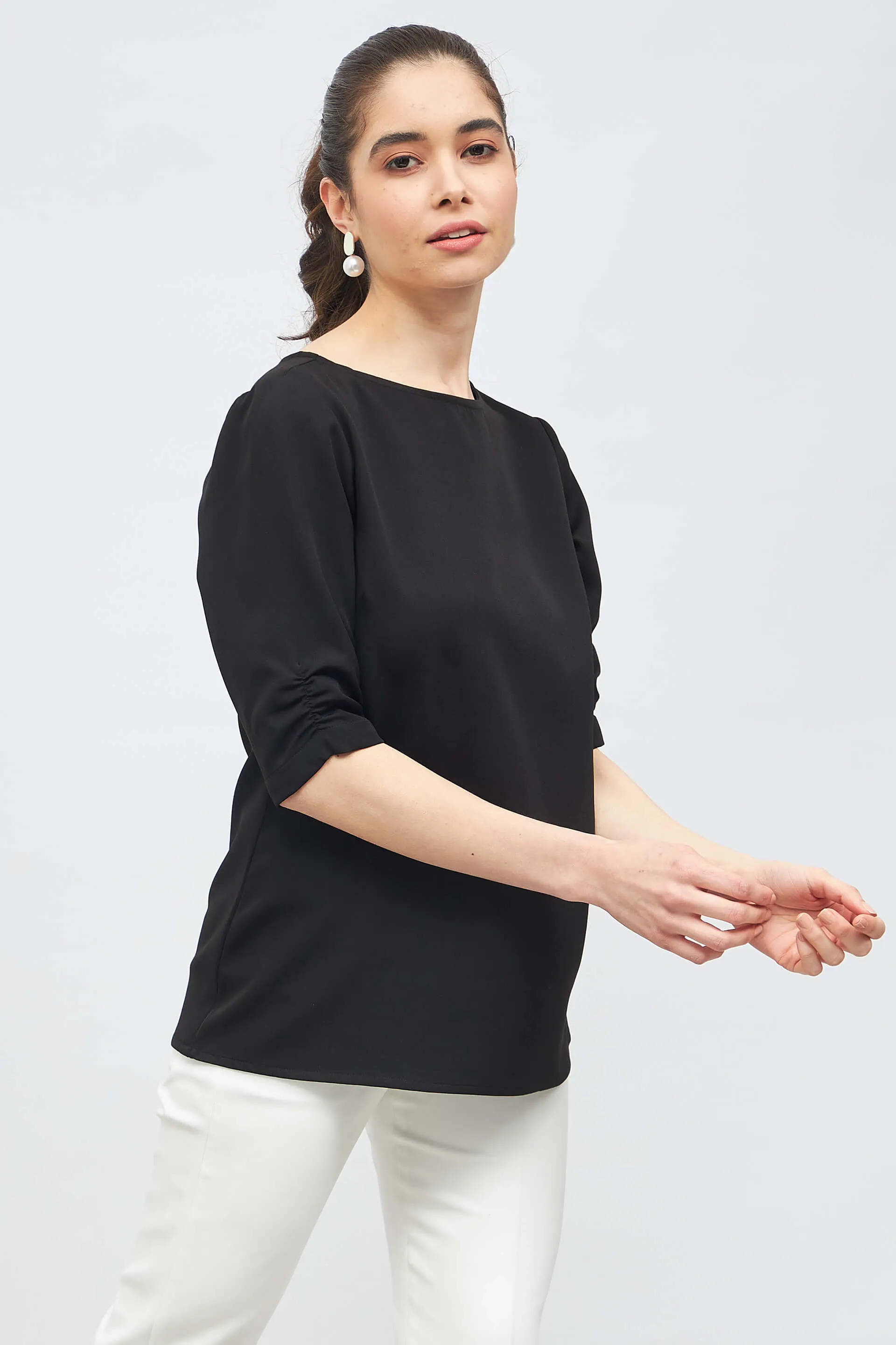 Judicious Ruched Sleeve Top - Black sold by Salt Attire product image thumbnail 2