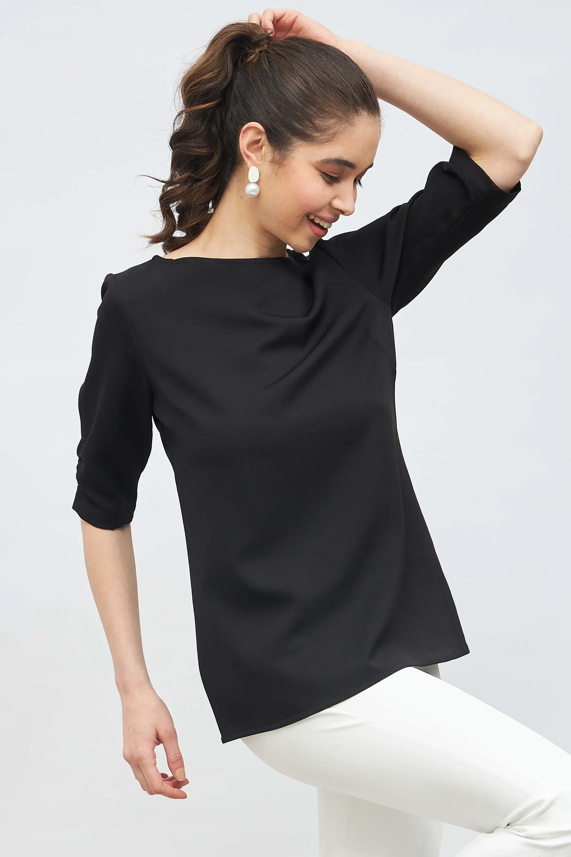 Judicious Ruched Sleeve Top - Black sold by Salt Attire product image thumbnail 3