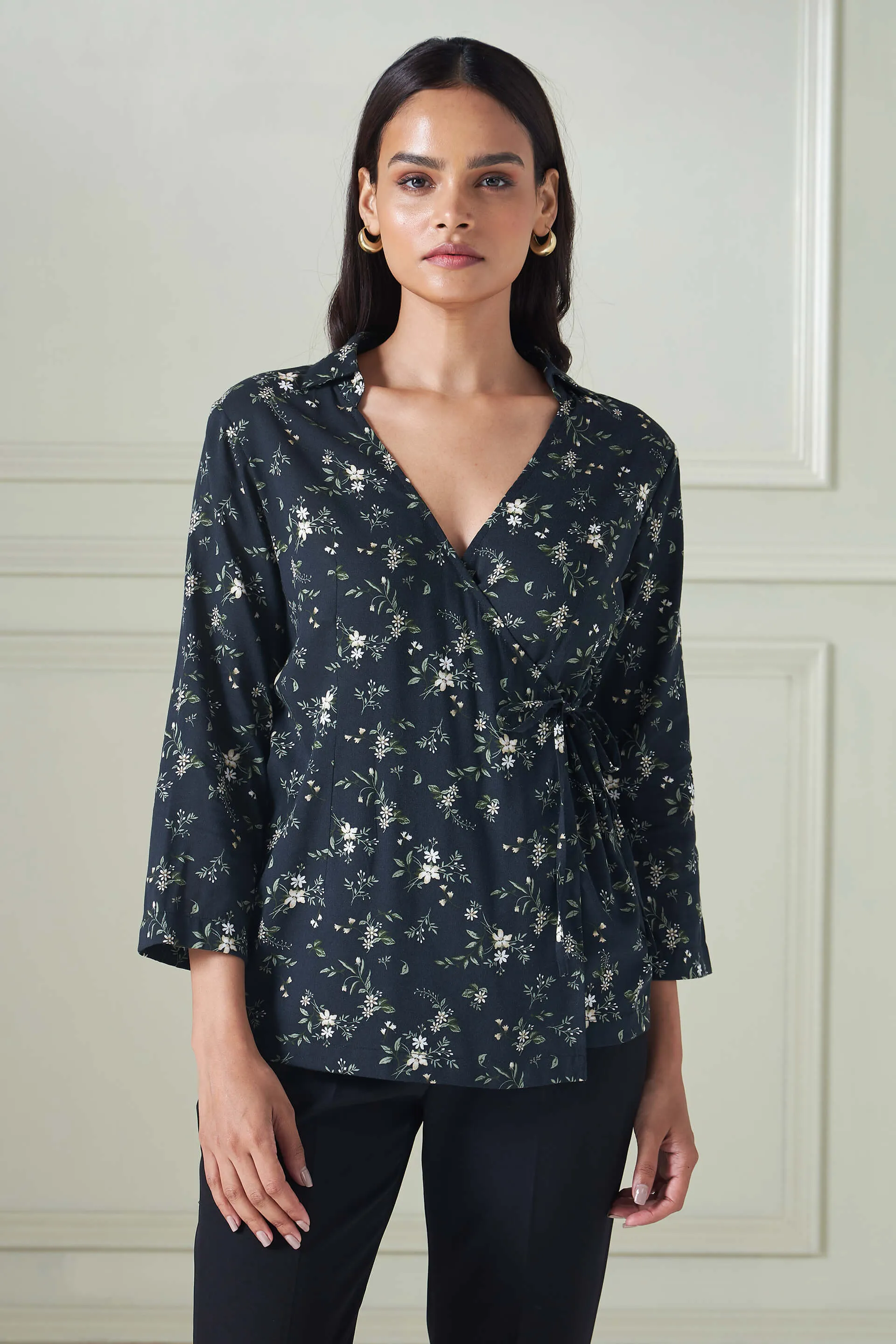 Jasper Floral Wrap Top - Black sold by Salt Attire