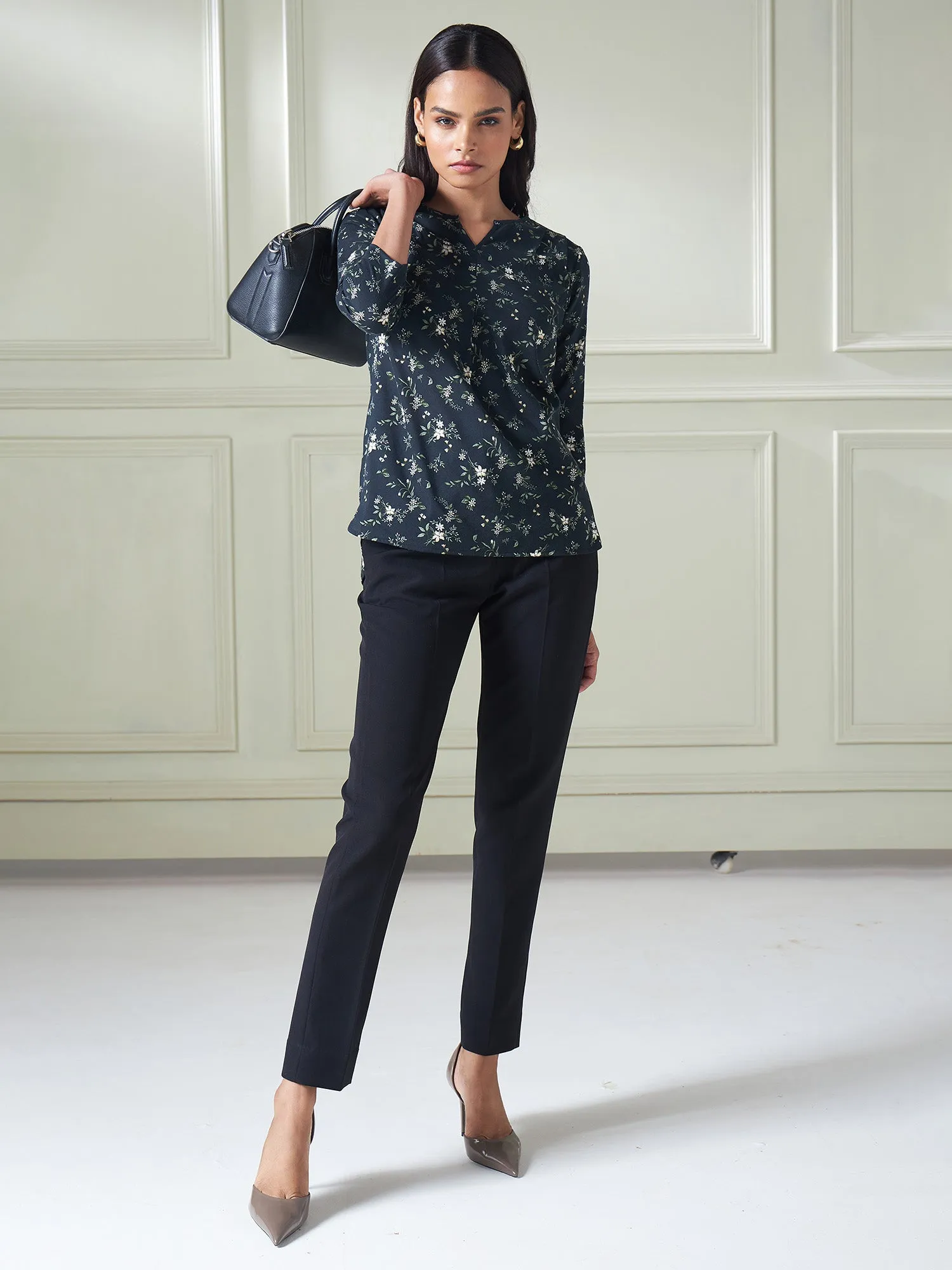 Jasper Floral High-Low Pleated Top - Black sold by Salt Attire product image thumbnail 4