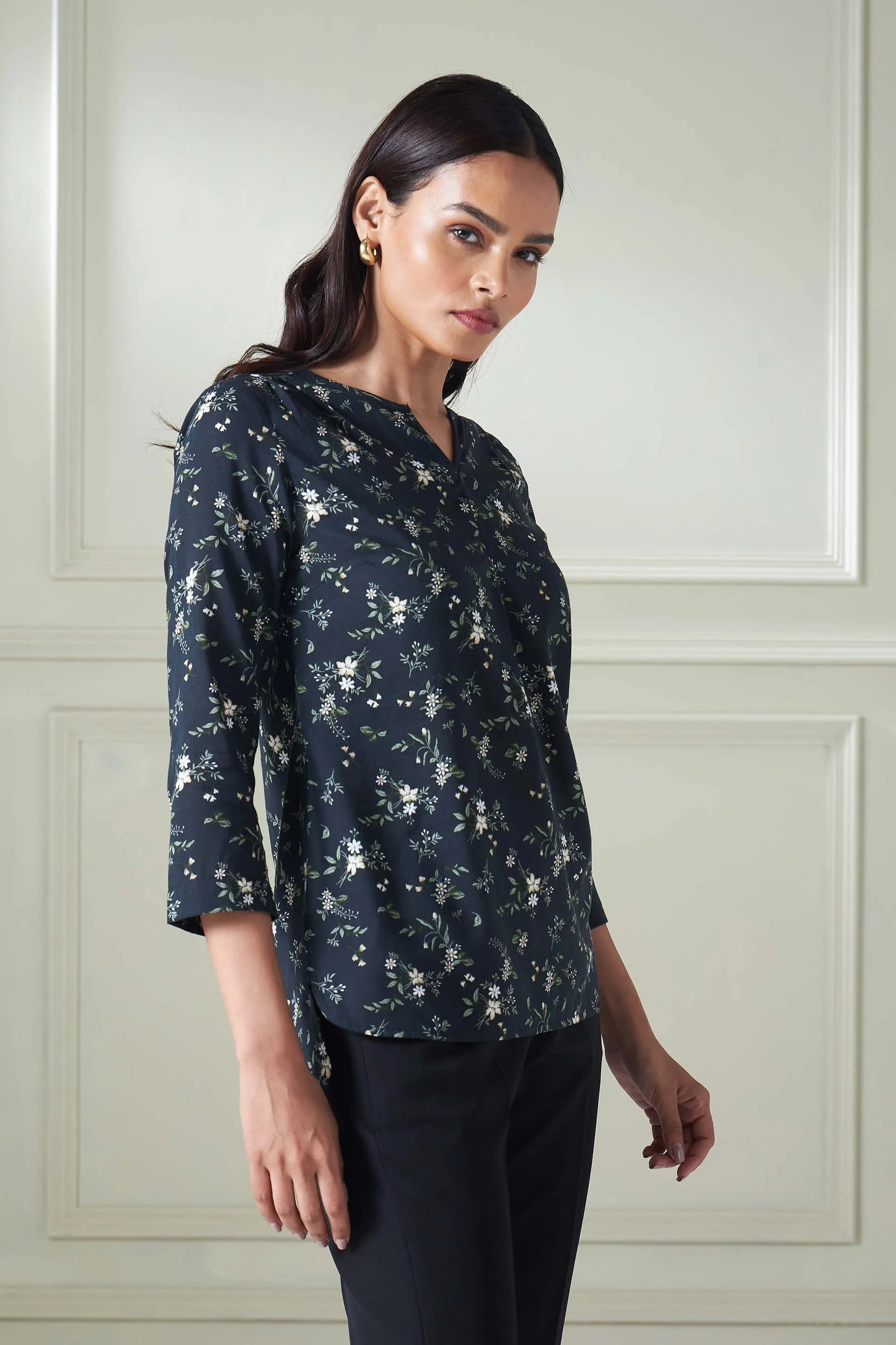 Jasper Floral High-Low Pleated Top - Black sold by Salt Attire product image thumbnail 2