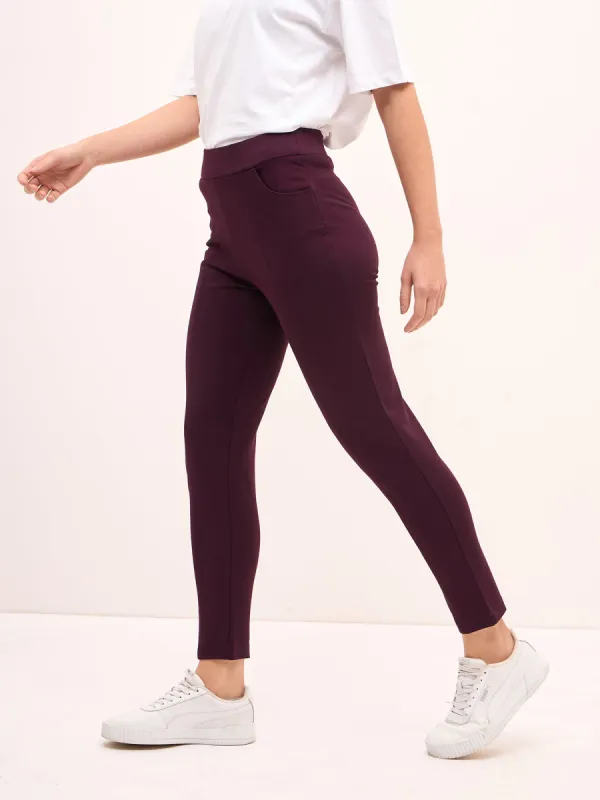 Flex Pull On Slim Jeggings - Burgundy sold by Salt Attire