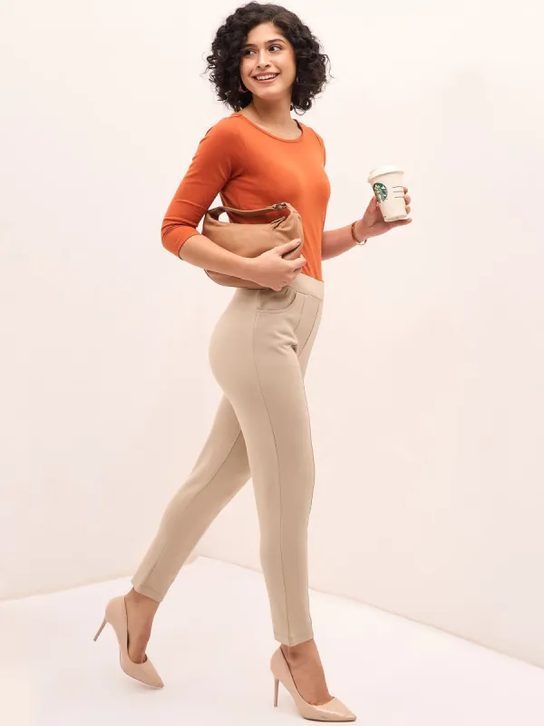 Flex Pull On Slim Jeggings - Beige sold by Salt Attire