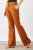 Courteous Flared Mid Rise Pants - Tan Brown sold by Salt Attire