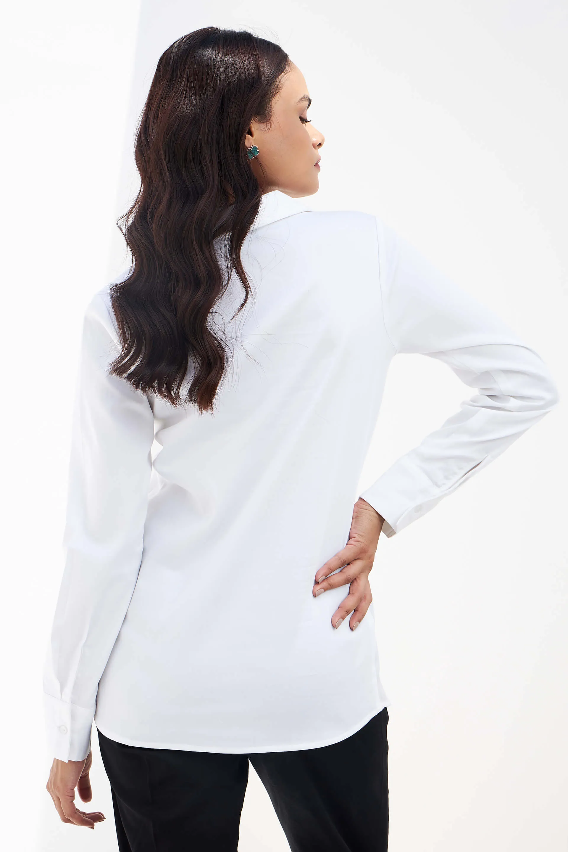 Allure Collared Long Top - White sold by Salt Attire product image thumbnail 3