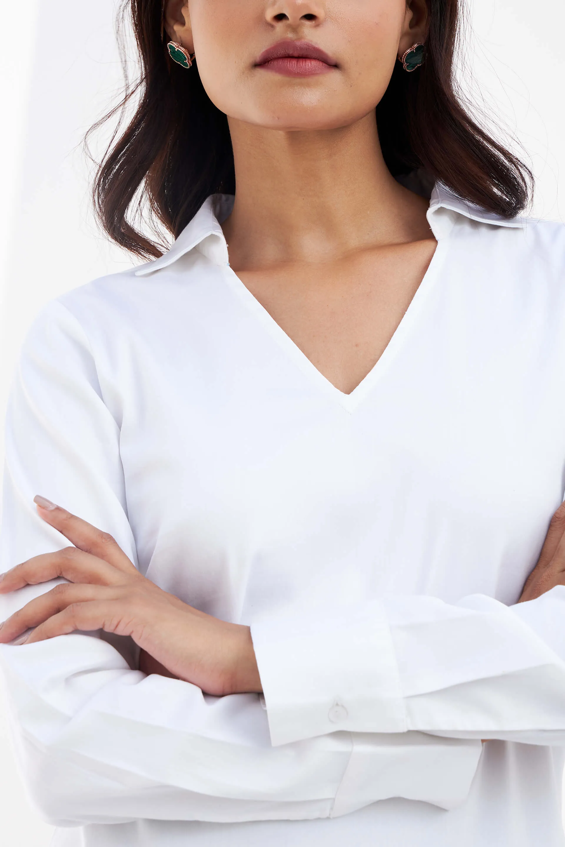 Allure Collared Long Top - White sold by Salt Attire product image thumbnail 4