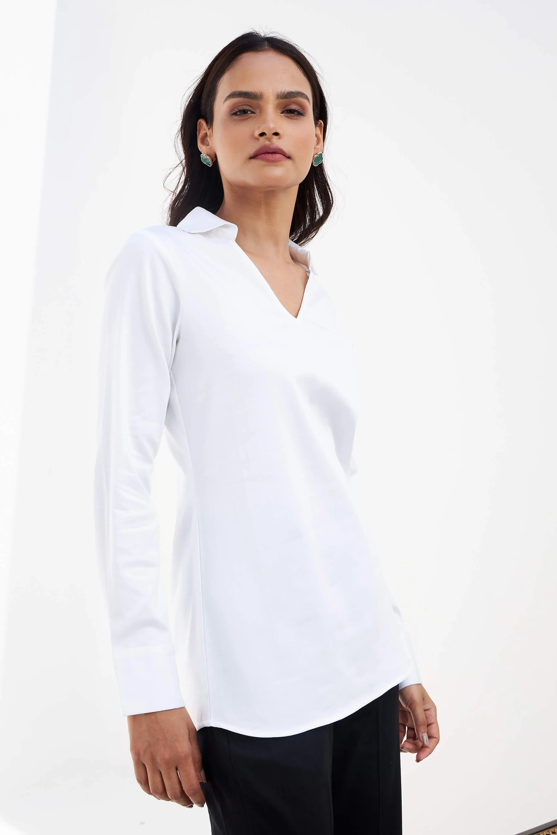 Allure Collared Long Top - White sold by Salt Attire product image thumbnail 2