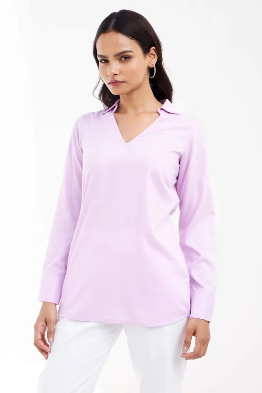 Allure Collared Long Top - Lilac sold by Salt Attire