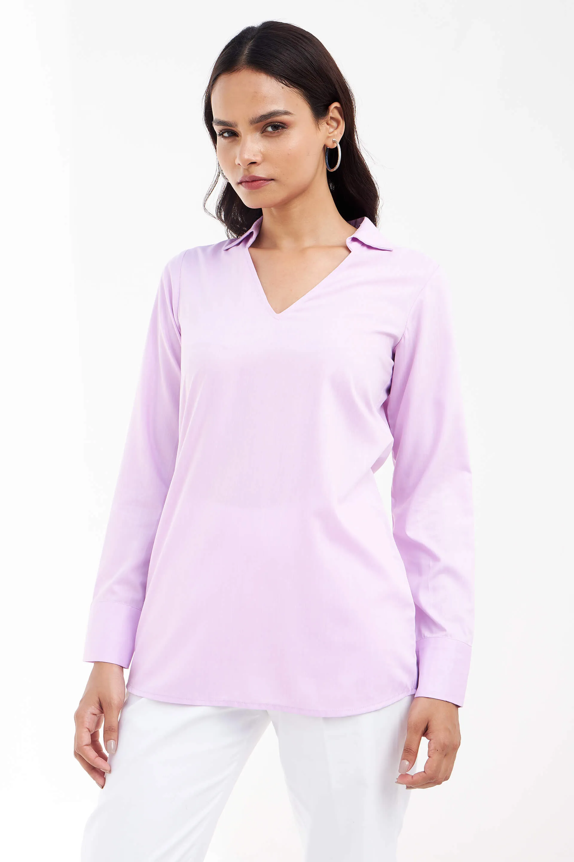 Allure Collared Long Top - Lilac sold by Salt Attire