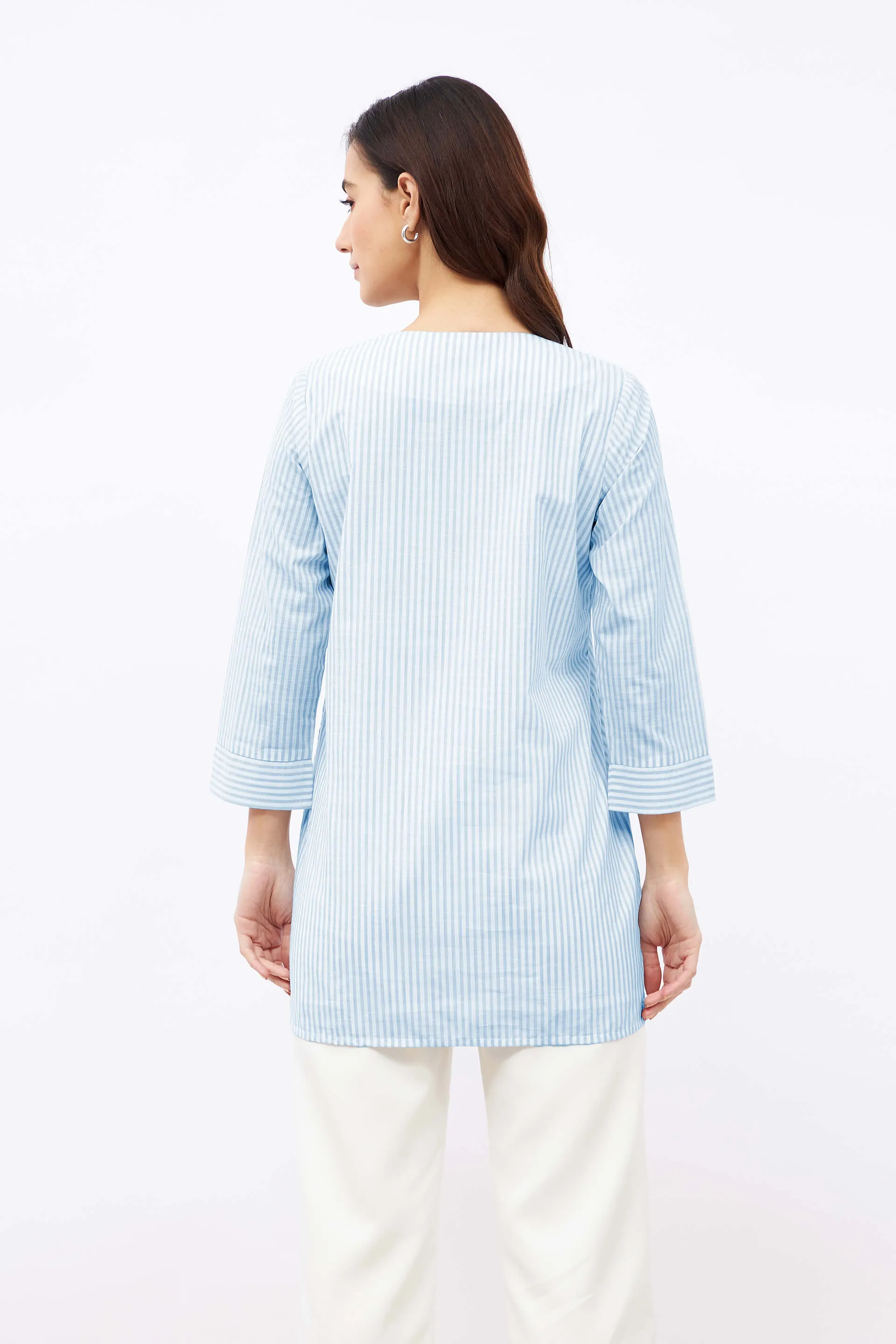 Windsurf V-Neck Stripe Placement Tunic - Blue & White sold by Salt Attire product image thumbnail 3