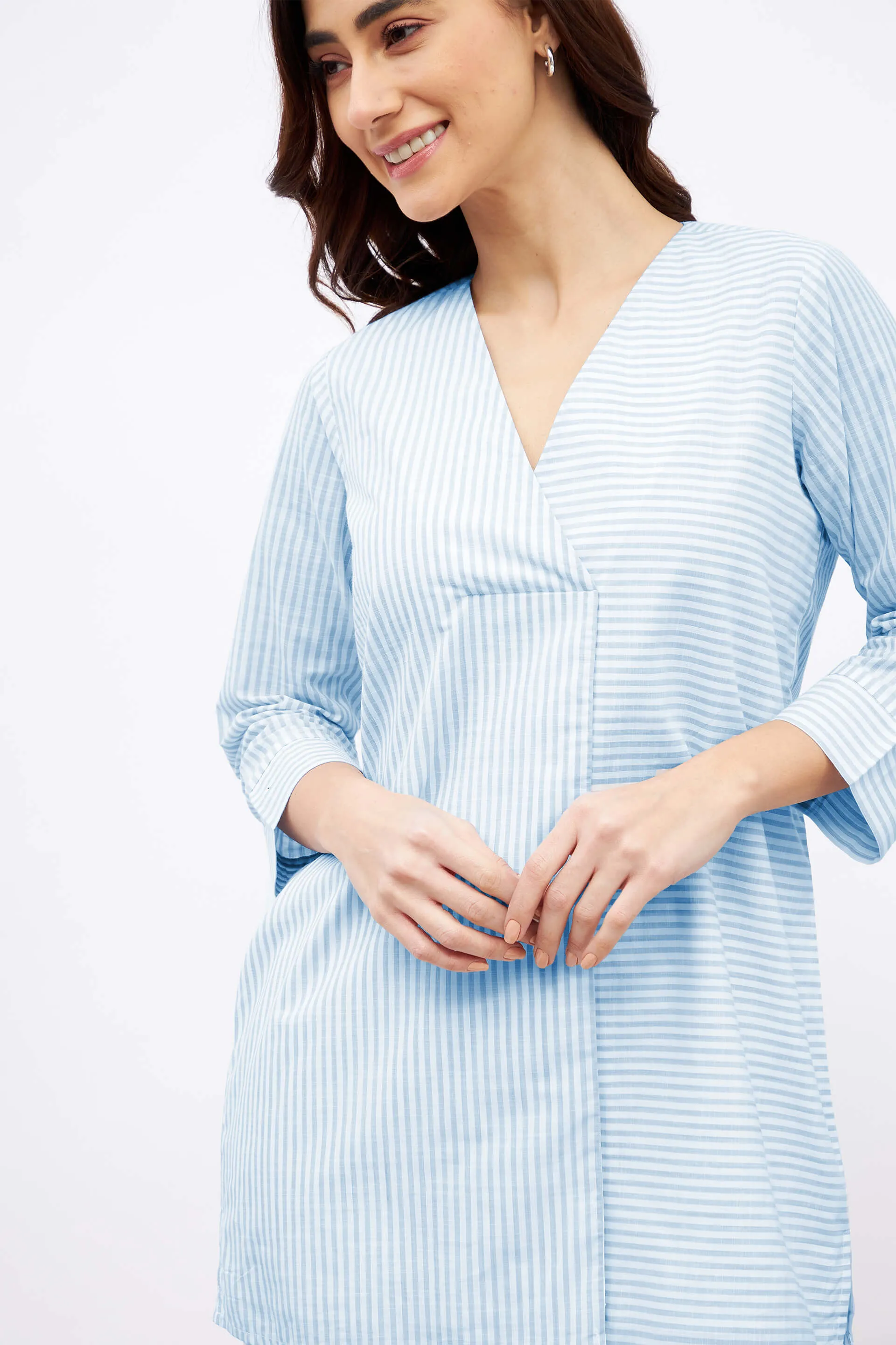 Windsurf V-Neck Stripe Placement Tunic - Blue & White sold by Salt Attire product image thumbnail 4