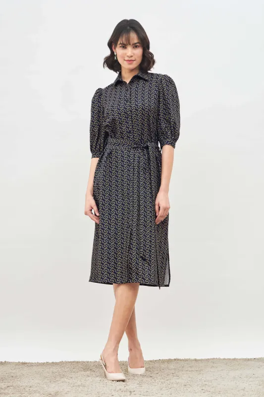 Runic Navy Shirt Dress Geometric Shirt Dress - Navy sold by Salt Attire