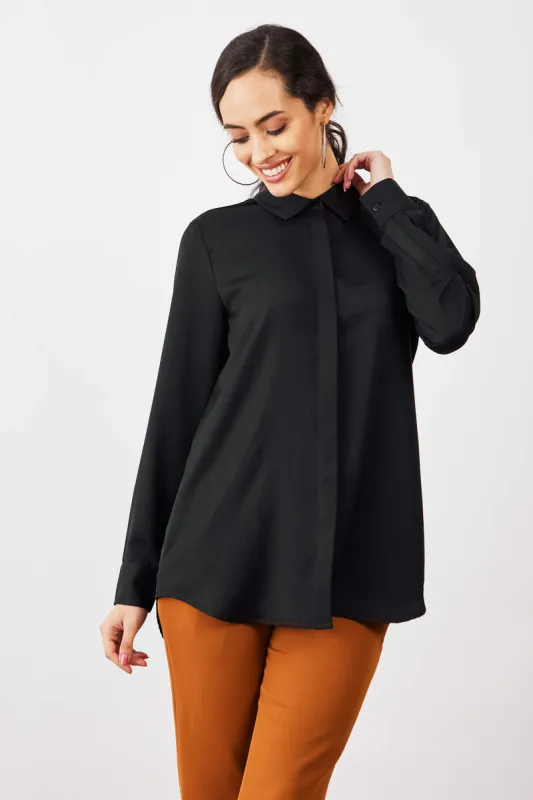Moontini Concealed Placket Shirt - Black sold by Salt Attire