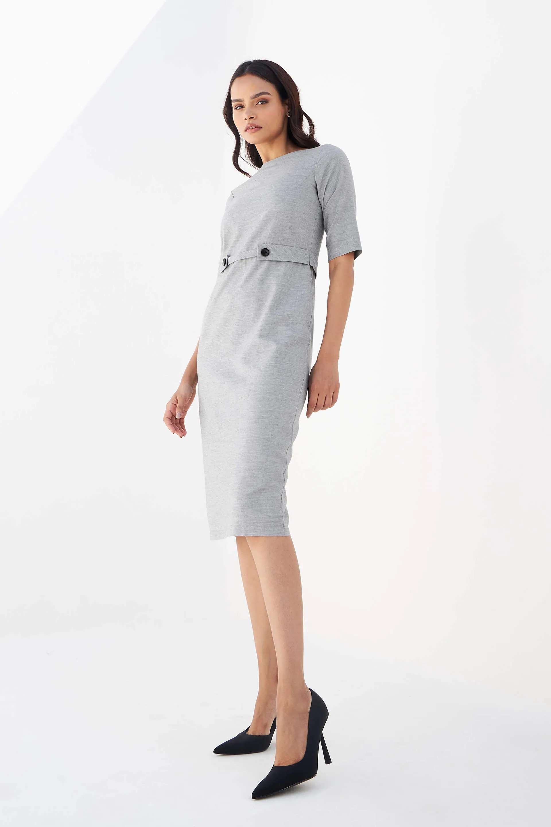 Misty Tab Detail Dress - Light Grey sold by Salt Attire product image thumbnail 2