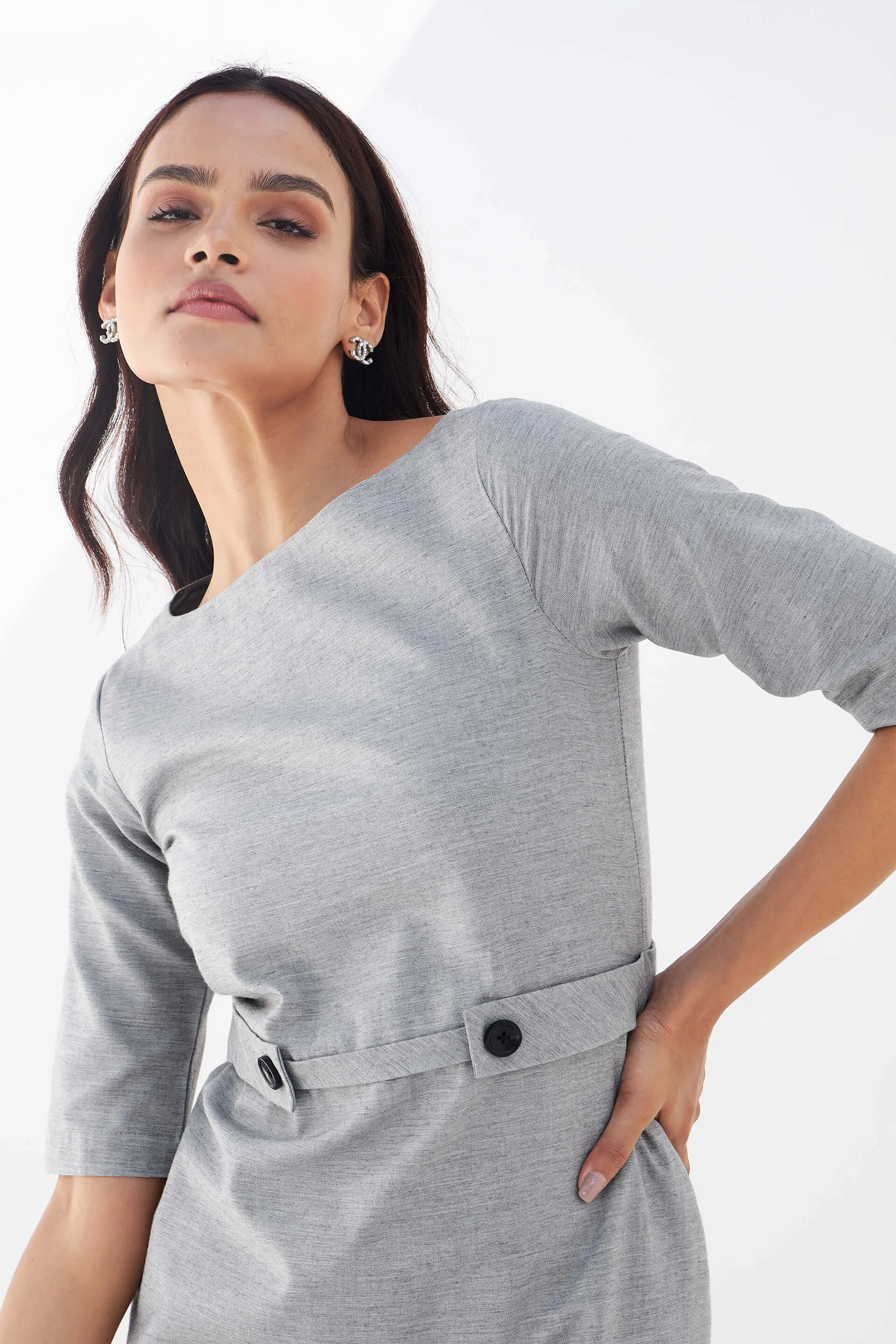 Misty Tab Detail Dress - Light Grey sold by Salt Attire product image thumbnail 4