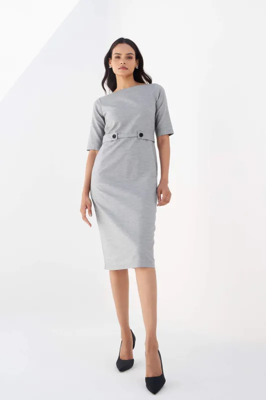 Misty Tab Detail Dress - Light Grey sold by Salt Attire
