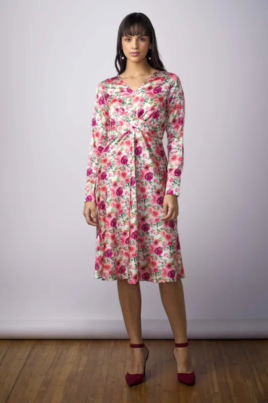 Meghan Floral Draped A-Line Dress - Multicolor sold by Salt Attire