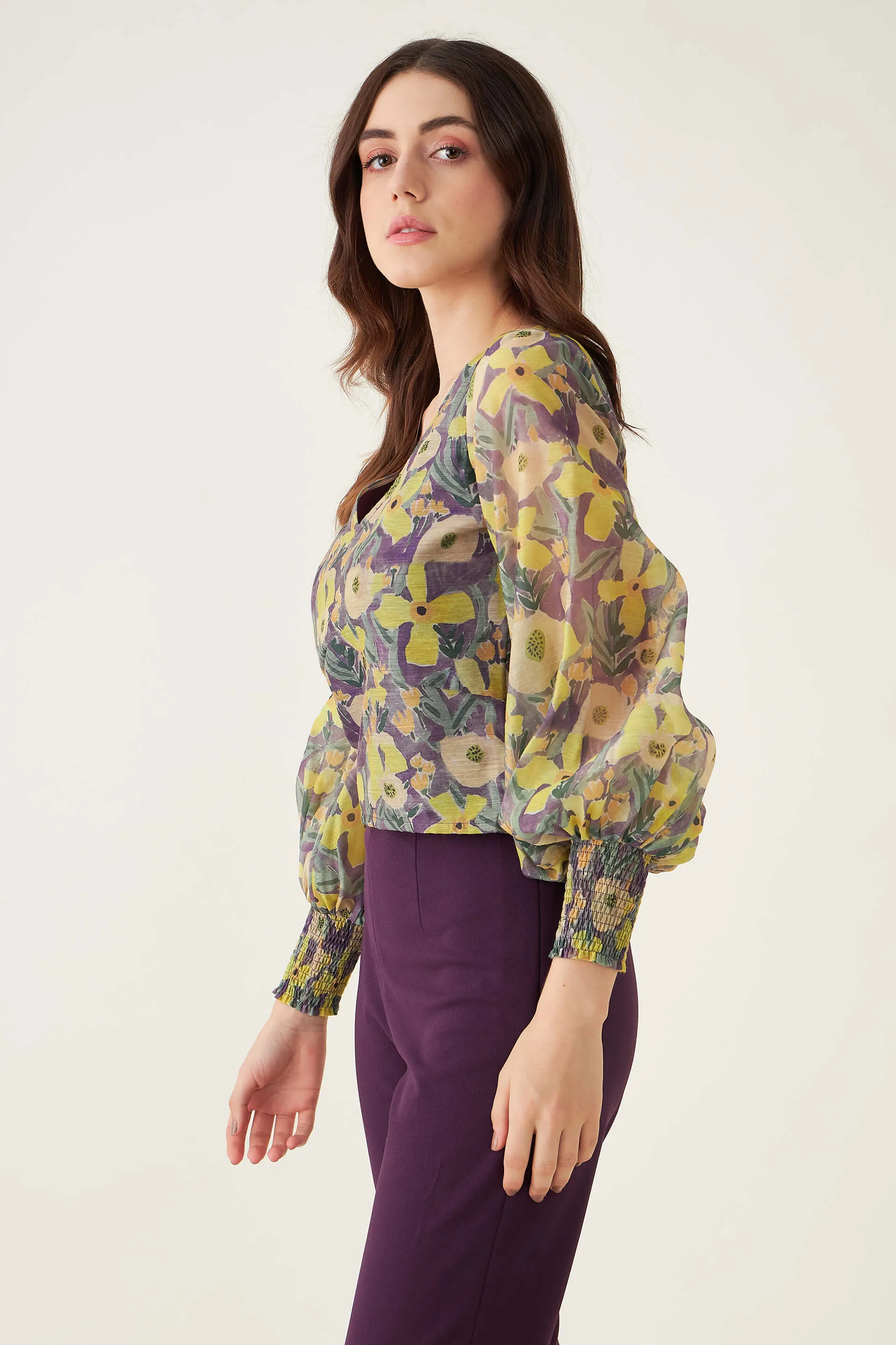 Jessamine Floral Spliced Top - Yellow/Purple sold by Salt Attire product image thumbnail 2