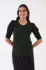 Hallie Rib Knit Puffed Sleeves Top - Olive Green sold by Salt Attire