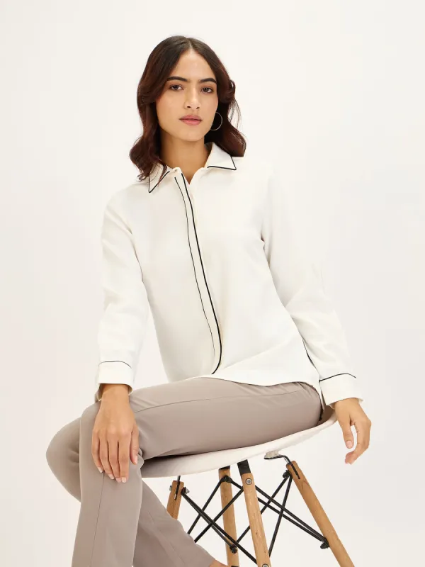 Domino Contrast Piping Shirt - White made by Salt Attire