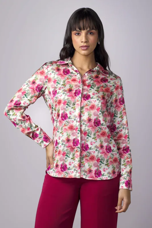 Clarissa Floral Concealed Placket Shirt - Multicolor sold by Salt Attire