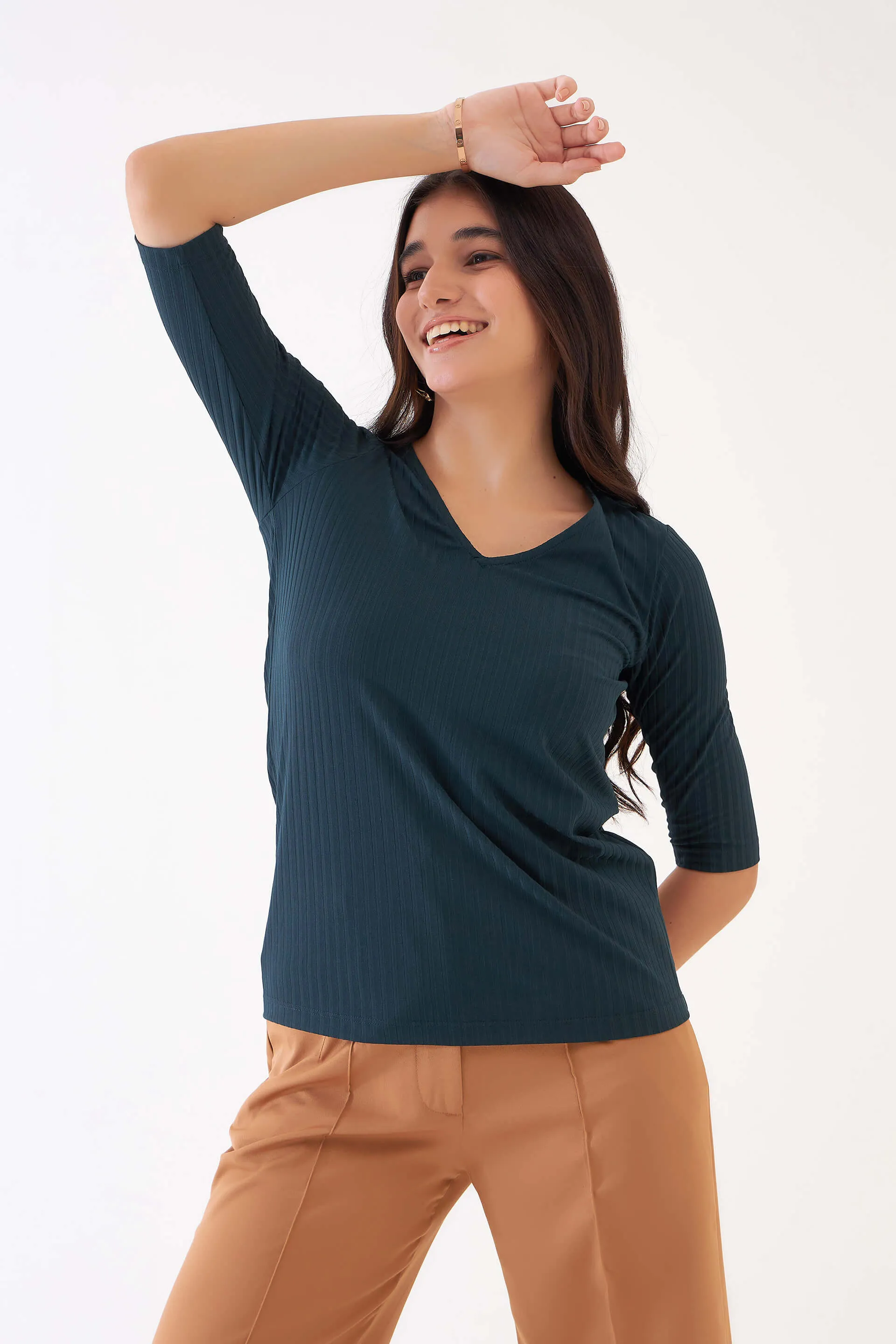 Bianca Rib Knit Top - Dark Green sold by Salt Attire product image thumbnail 2