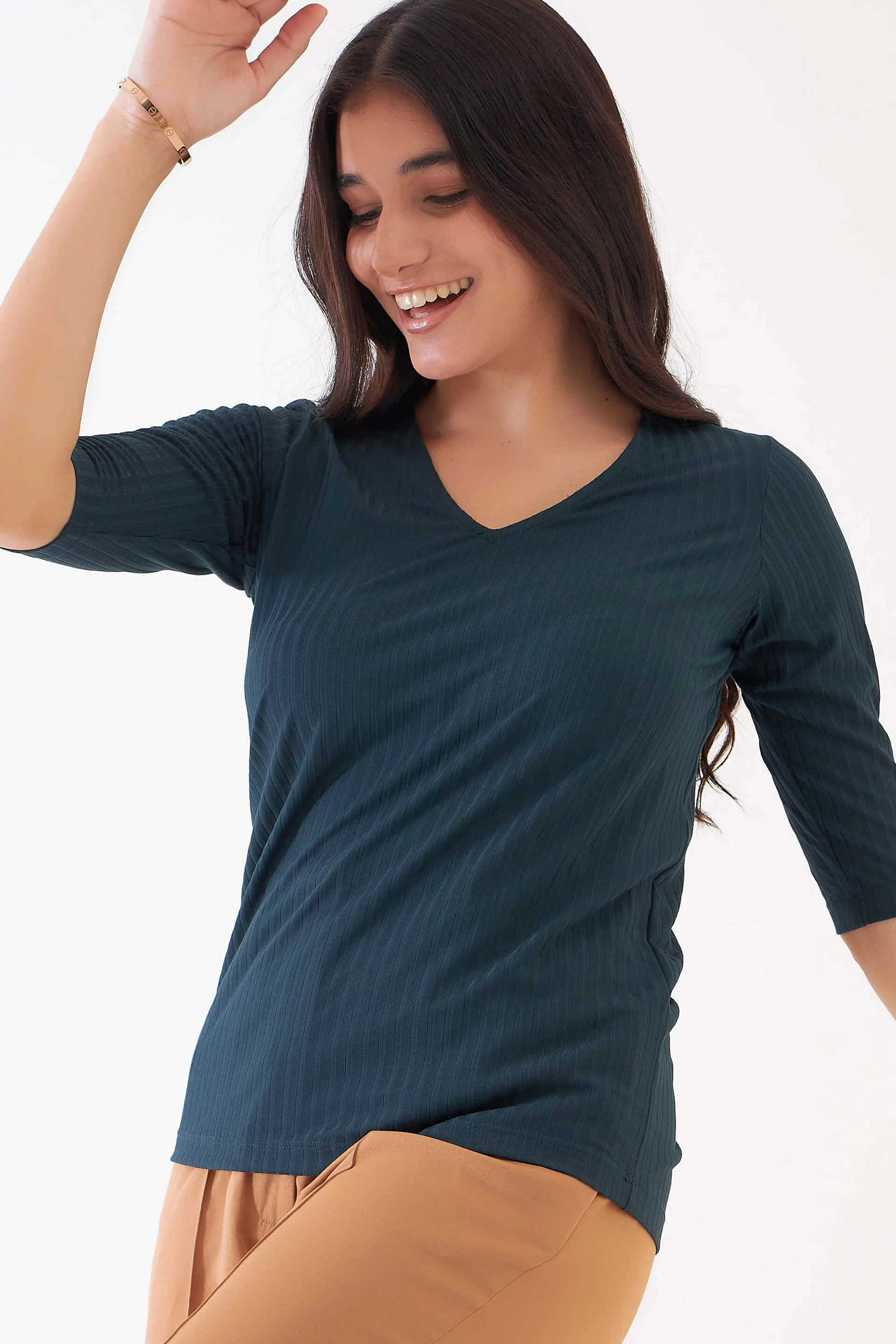 Bianca Rib Knit Top - Dark Green sold by Salt Attire product image thumbnail 4
