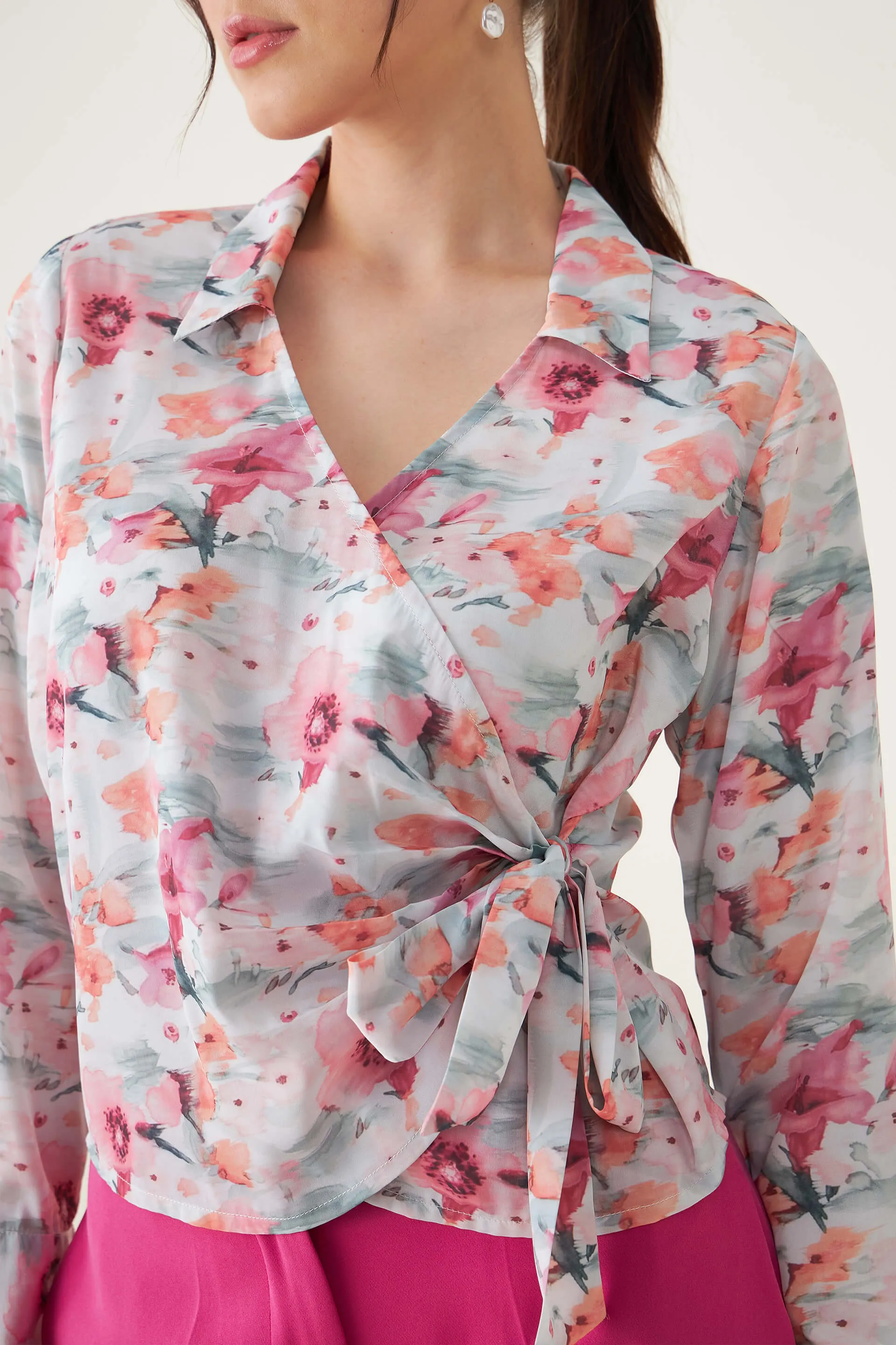 Bella Floral Wrap Top - Multicolor sold by Salt Attire product image thumbnail 4