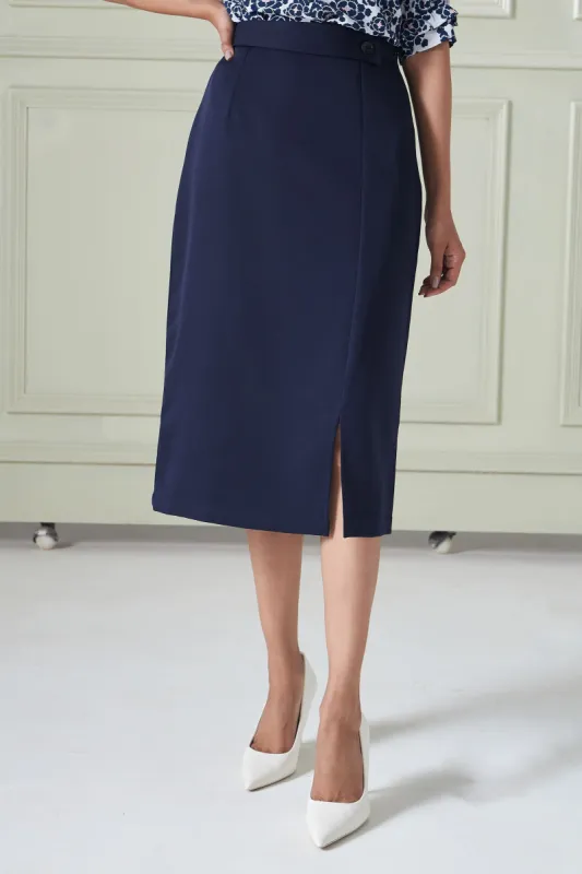 Artsy Flap Detailing Skirt - Navy sold by Salt Attire