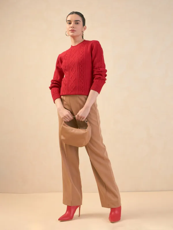 Irina Cable Knit Sweater-Red sold by Salt Attire