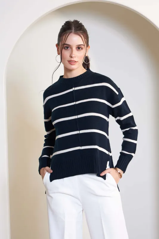 Penelope Striped Knit Sweater - Navy & White sold by Salt Attire