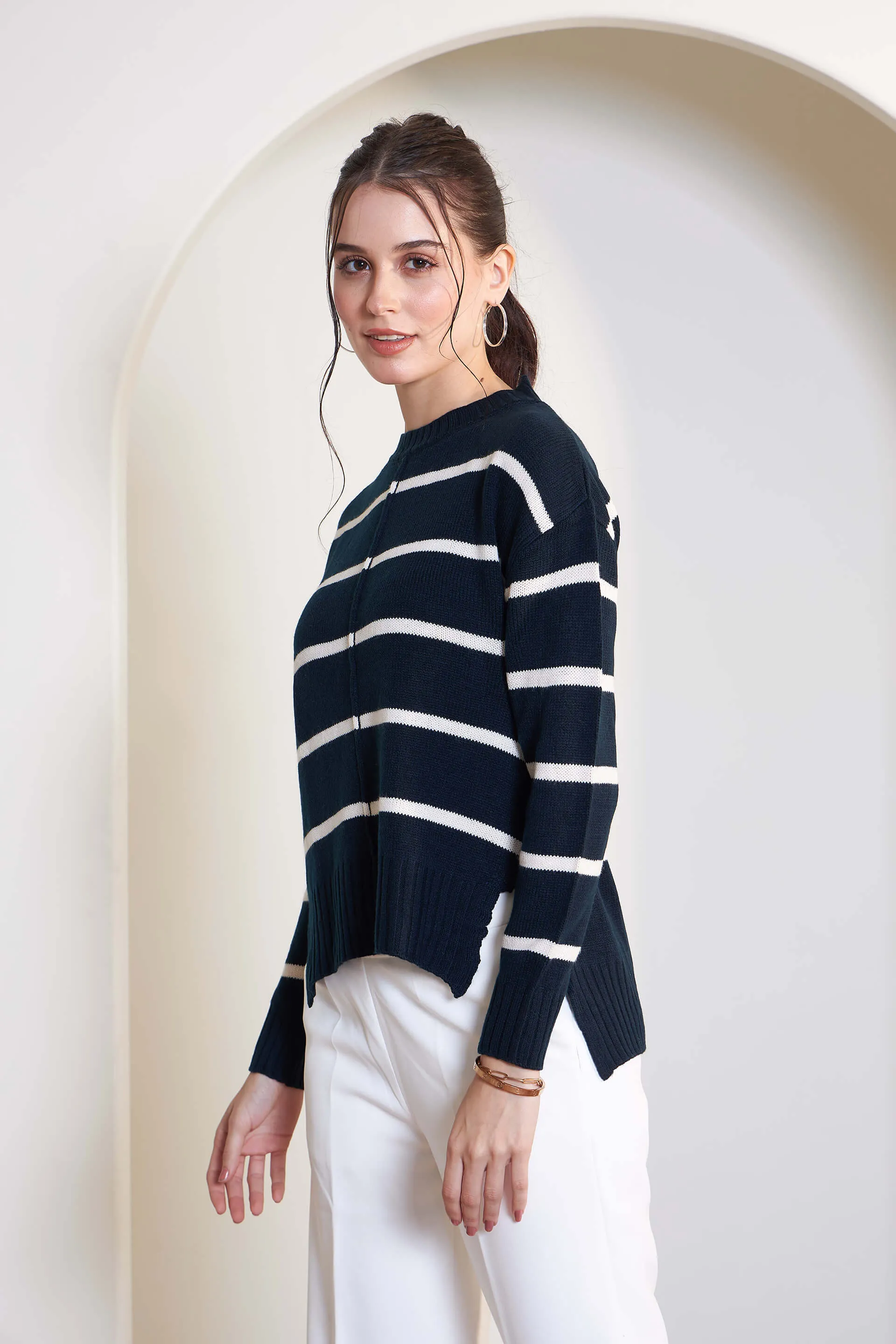 Penelope Striped Knit Sweater - Navy & White sold by Salt Attire product image thumbnail 2