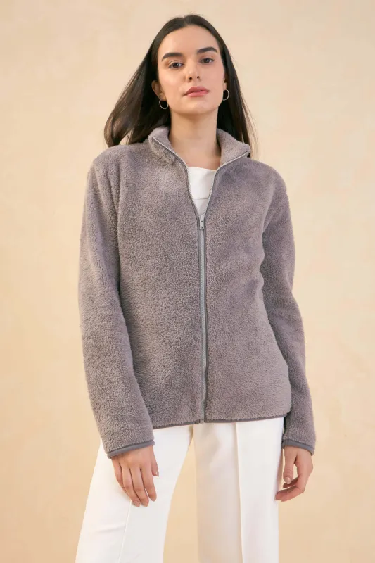 Julia Faux Fur Jacket - Grey sold by Salt Attire