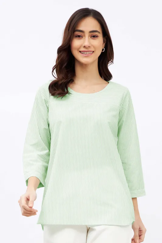 Lily Pad Top with Stripe Placement Detail at Yoke - Mint Green sold by Salt Attire